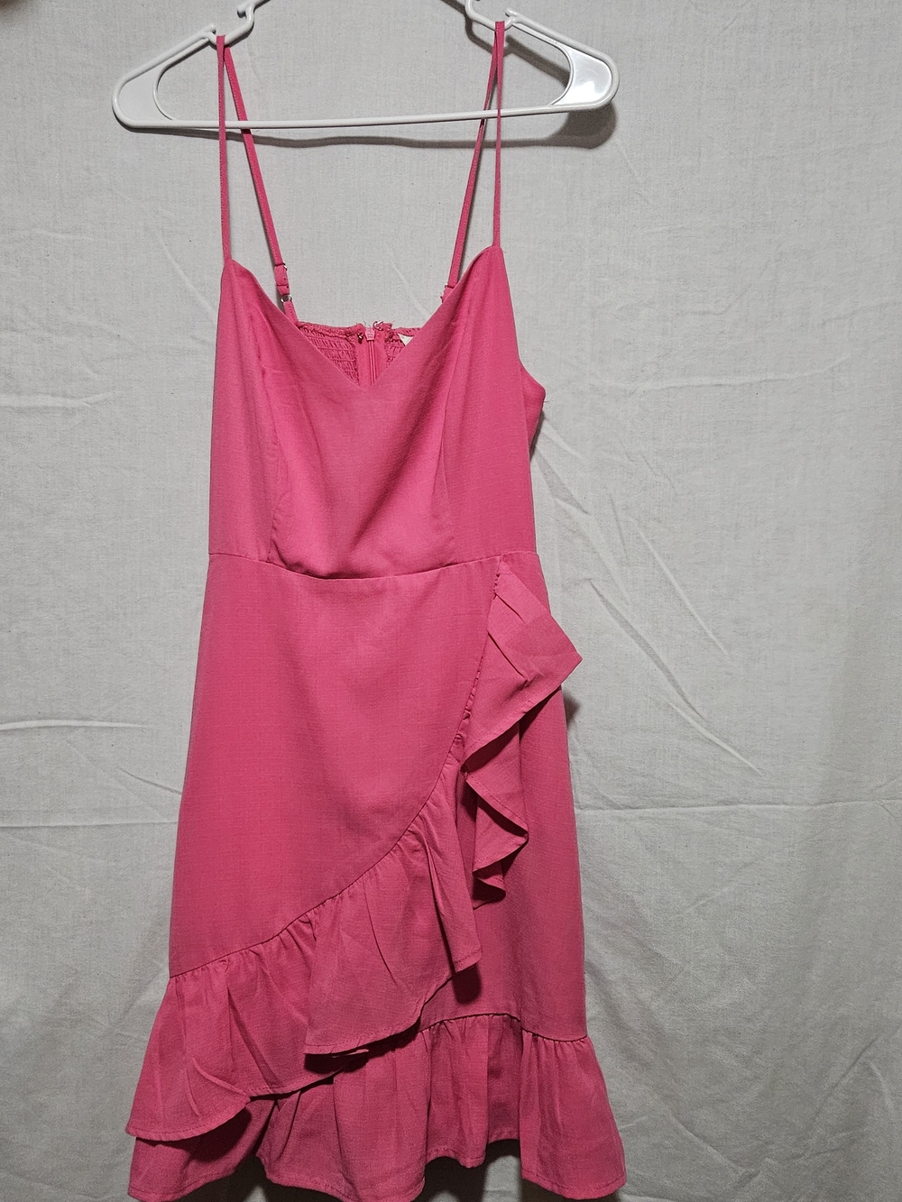DAVI & DANI Hot Pink Ruffle Mini Slip Dress
